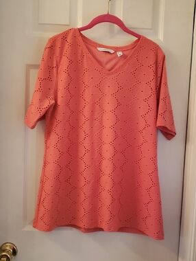 Isaac Mizrahi Coral Eyelet V-Neck Tunic